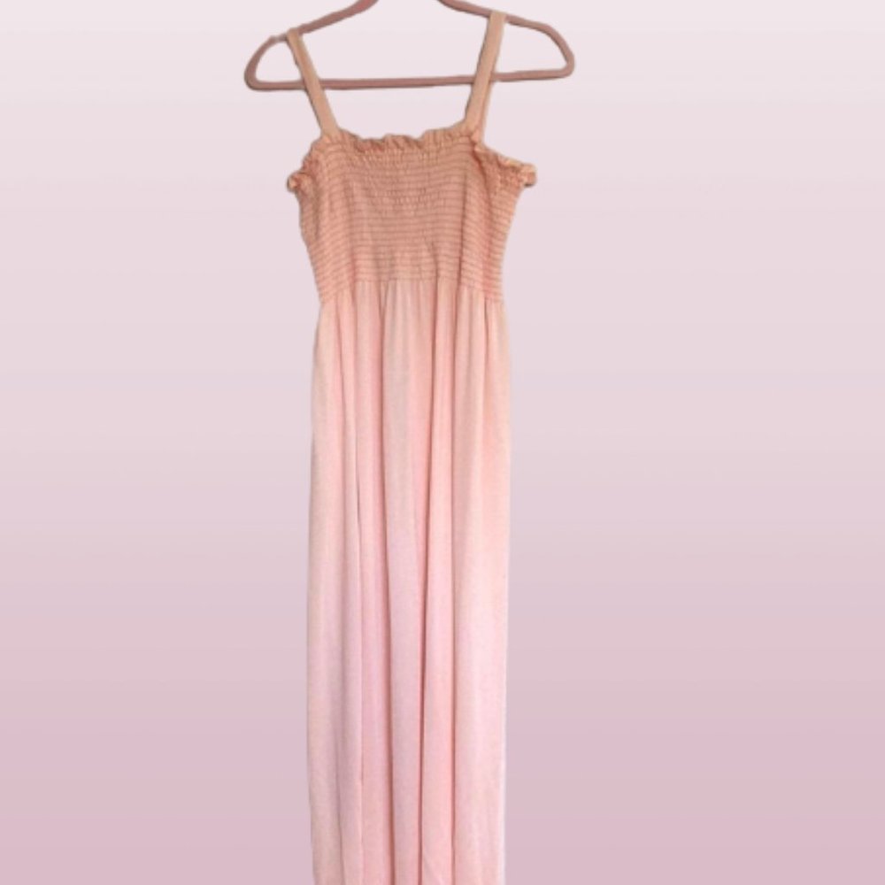 Vintage 1970s Toni Todd Peach Sheer Smocked Maxi Dress